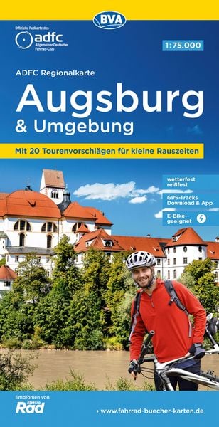 ADFC-Regionalkarte Augsburg und Umgebung, 1:75.000, mit Tagestourenvorschlägen, reiß- und wetterfest, E-Bike-geeignet, GPS-Tracks-Download, Sonstige