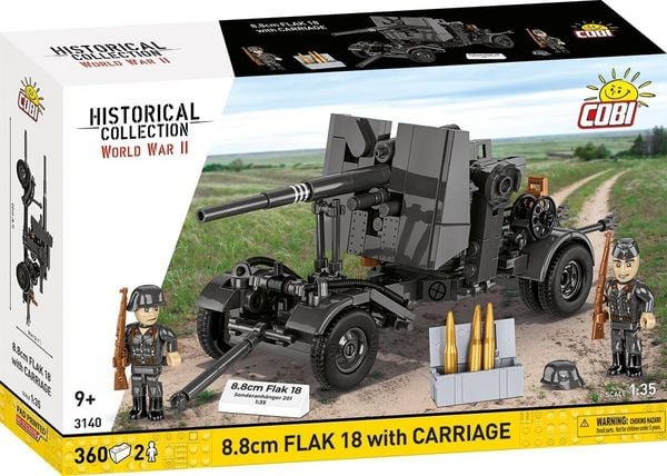 Produktbild: COBI Historical Collection 3140 - 8.8 cm Flak 18 with Carriage, WWII, Bausatz 1:35, 360/2 Klemmbausteine