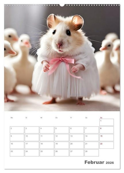 Produktbild: Ballerina Hamster - Eine Sinfonie aus zuckers&uuml;&szlig;e KI Hamstern in T&uuml;ll und Seide (hochwertiger Premium Wandkalender 2026 DIN A2 hoch), Kunstdruck in Hochglanz