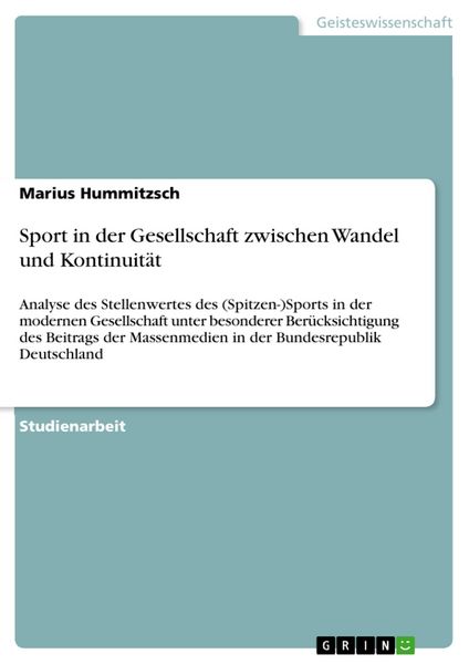 Produktbild: Sport in der Gesellschaft zwischen Wandel und Kontinuit&auml;t