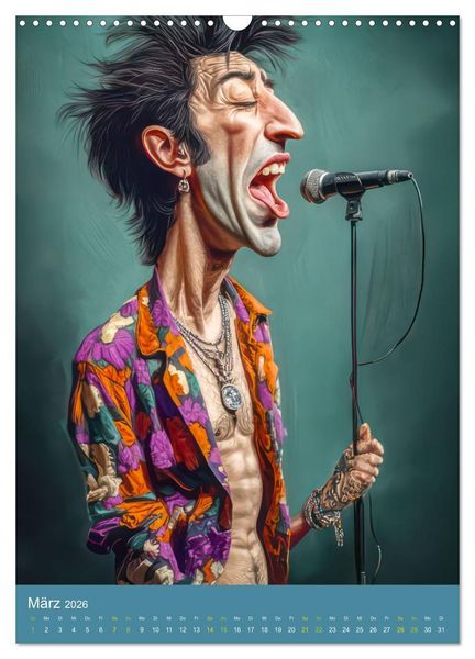 Produktbild: Rockbands und Punkbands - Witzige Karikaturen (Wandkalender 2026 DIN A3 hoch), CALVENDO Monatskalender