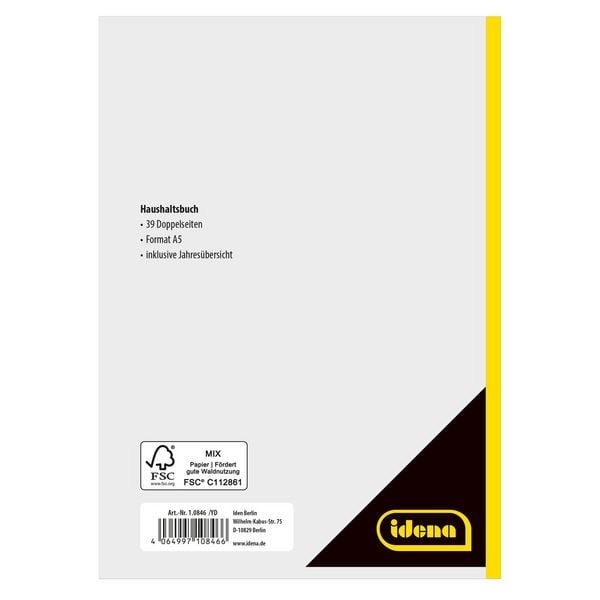 Produktbild: Idena Haushaltsbuch Doppelseiten DIN A5 39 Blatt