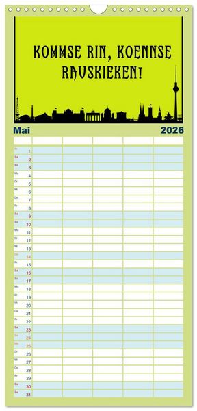Produktbild: Familienplaner 2026 - Berliner Mundart mit 5 Spalten (Wandkalender, 21 x 45 cm) CALVENDO