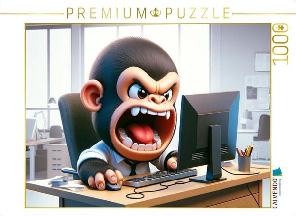 Produktbild: CALVENDO Puzzle Dschungel-Wut im B&uuml;ro: Ein Gorilla am Rande des Nervenzusammenbruchs | 1000 Teile Lege-Gr&ouml;&szlig;e 64x48cm Foto-Puzzle f&uuml;r gl&uuml;ckliche Stunden