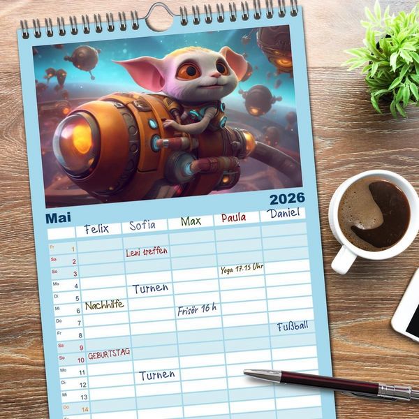 Produktbild: Familienplaner 2026 - Spannendes Weltraumabenteuer mit 5 Spalten (Wandkalender, 21 x 45 cm) CALVENDO