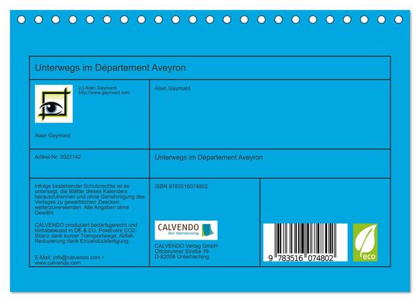 Produktbild: Unterwegs im D&eacute;partement Aveyron (Tischkalender 2026 DIN A5 quer), CALVENDO Monatskalender
