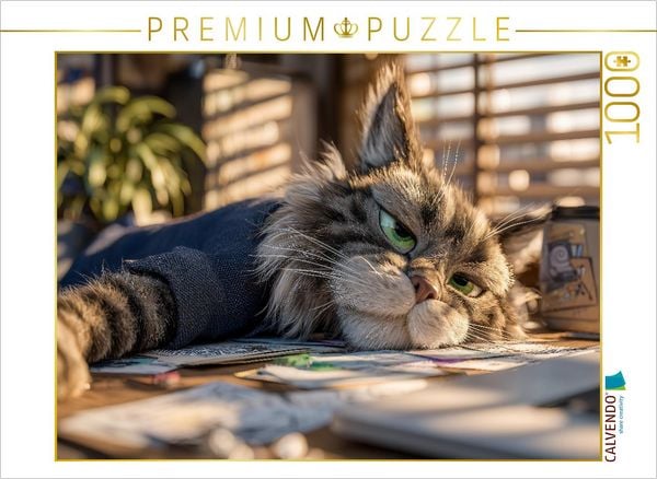 Produktbild: CALVENDO Puzzle Faule Katze im B&uuml;ro mit genervtem Blick | 1000 Teile Lege-Gr&ouml;&szlig;e 64x48cm Foto-Puzzle f&uuml;r gl&uuml;ckliche Stunden