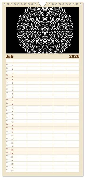 Produktbild: Familienplaner 2026 - Entspannung und Ruhe durch Mandalas mit 5 Spalten (Wandkalender, 21 x 45 cm) CALVENDO