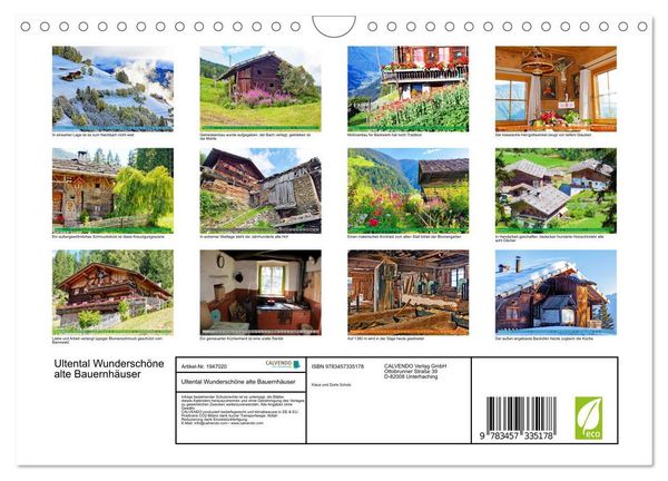 Produktbild: Ultental Wundersch&ouml;ne alte Bauernh&auml;user (Wandkalender 2026 DIN A4 quer), CALVENDO Monatskalender