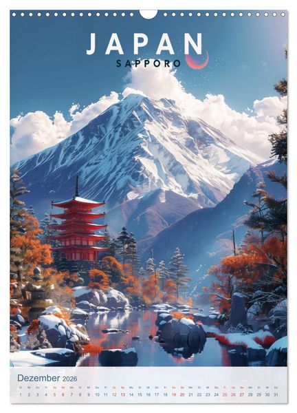 Produktbild: Japan - Old School Poster Style (Wandkalender 2026 DIN A3 hoch), CALVENDO Monatskalender