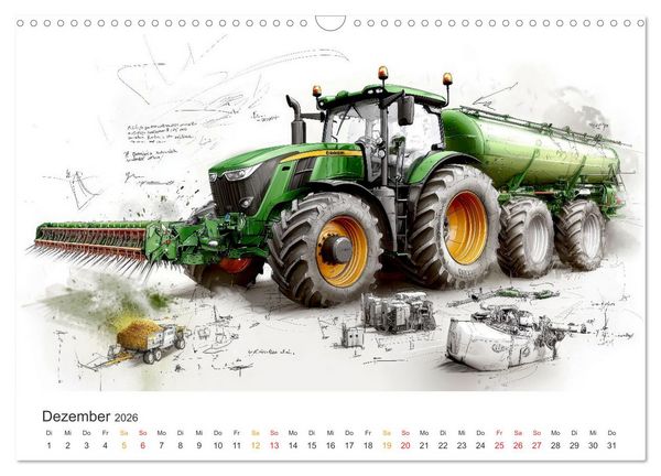 Produktbild: Traktoren - Design und Power Studien in Gr&uuml;n (Wandkalender 2026 DIN A3 quer), CALVENDO Monatskalender