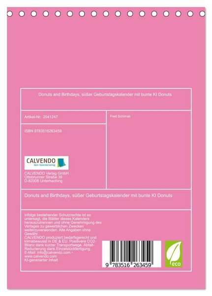 Produktbild: Donuts and Birthdays, s&uuml;&szlig;er Geburtstagskalender mit bunte KI Donuts (Tischkalender 2026 DIN A5 hoch), CALVENDO Monatskalender