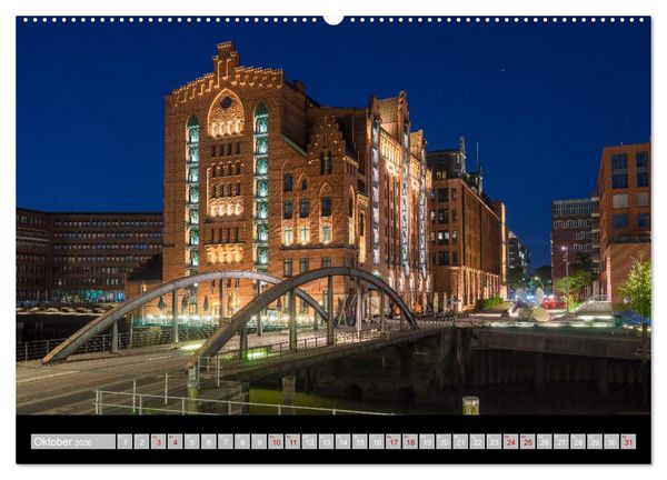 Produktbild: Hamburgs Br&uuml;cken bei Nacht (Wandkalender 2026 DIN A2 quer), CALVENDO Monatskalender