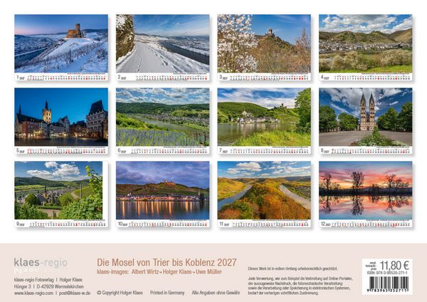 Produktbild: Mosel von Trier bis Koblenz 2027 Bildkalender A4 quer, spiralgebunden