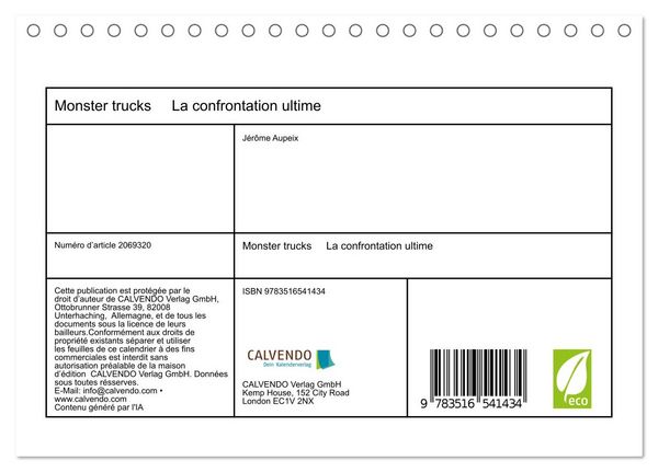 Produktbild: Monster trucks La confrontation ultime (Calendrier de bureau 2026 DIN A5 vertical), CALVENDO calendrier mensuel