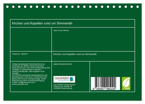 Produktbild: Kirchen und Kapellen rund um Simmerath (Tischkalender 2026 DIN A5 quer), CALVENDO Monatskalender