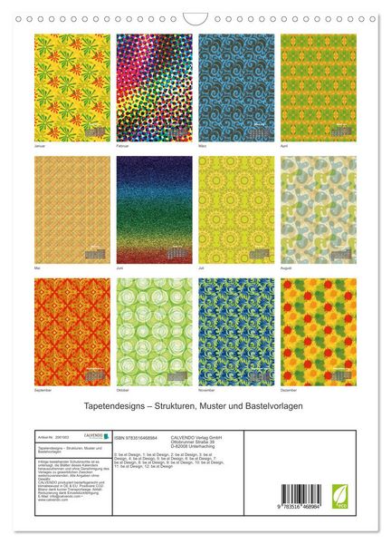 Produktbild: Tapetendesigns &ndash; Strukturen, Muster und Bastelvorlagen (Wandkalender 2026 DIN A3 hoch), CALVENDO Monatskalender