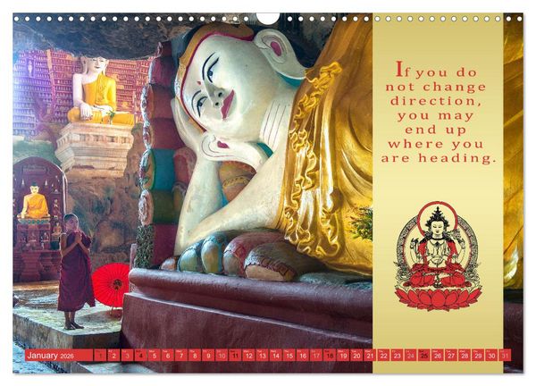 Produktbild: BUDDHIST WISDOMS - THE RED UMBRELLA (Wall Calendar 2026 DIN A3 landscape), CALVENDO 12 Month Wall Calendar