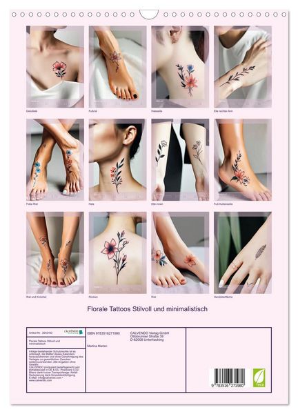 Produktbild: Florale Tattoos Stilvoll und minimalistisch (Wandkalender 2026 DIN A3 hoch), CALVENDO Monatskalender