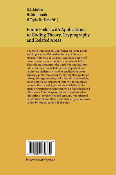 Produktbild: Finite Fields with Applications to Coding Theory, Cryptography and Related Areas