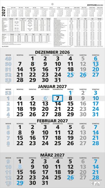 4-Monatskalender blau 2027