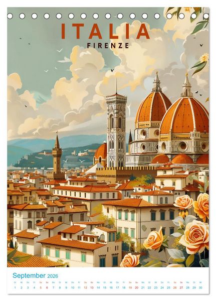 Produktbild: Italien - Old School Poster Style (Tischkalender 2026 DIN A5 hoch), CALVENDO Monatskalender
