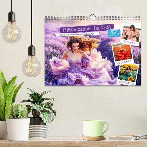Produktbild: Bl&uuml;tenzauber im Feld - Frauen in farbenpr&auml;chtiger Landschaften (Wandkalender 2026 DIN A4 quer), CALVENDO Monatskalender