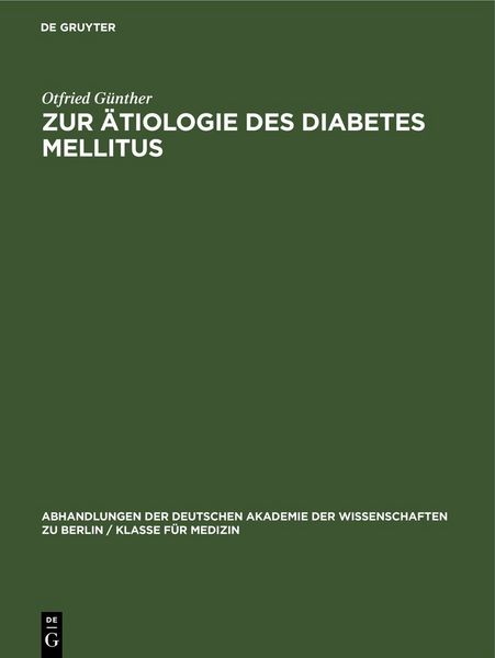 Produktbild: Zur &Auml;tiologie des Diabetes Mellitus