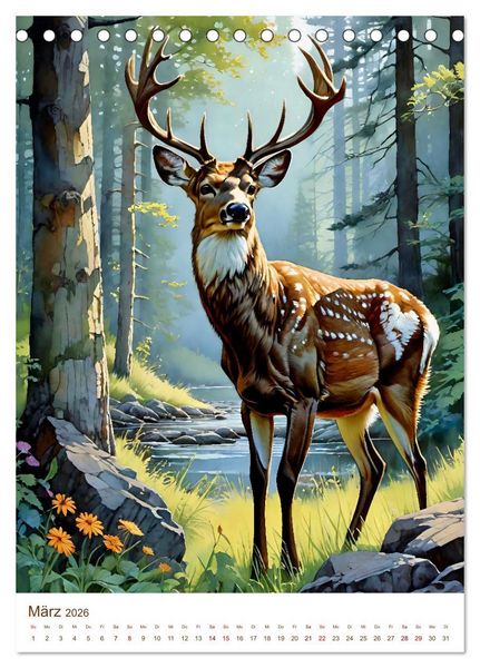 Produktbild: Heimische Wildtiere 2026 (Tischkalender 2026 DIN A5 hoch), CALVENDO Monatskalender