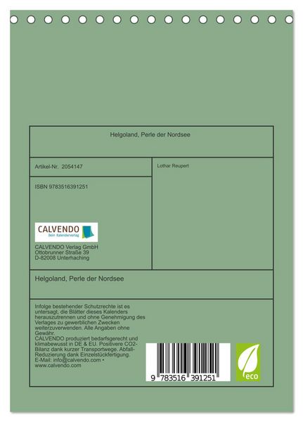 Produktbild: Helgoland, Perle der Nordsee (Tischkalender 2026 DIN A5 hoch), CALVENDO Monatskalender