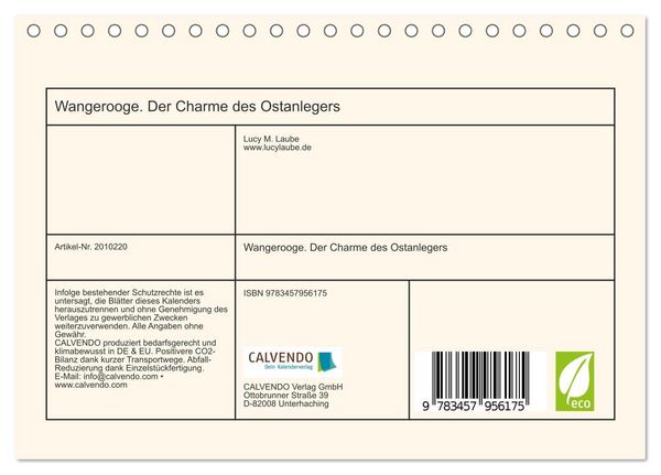 Produktbild: Wangerooge. Der Charme des Ostanlegers (Tischkalender 2026 DIN A5 quer), CALVENDO Monatskalender
