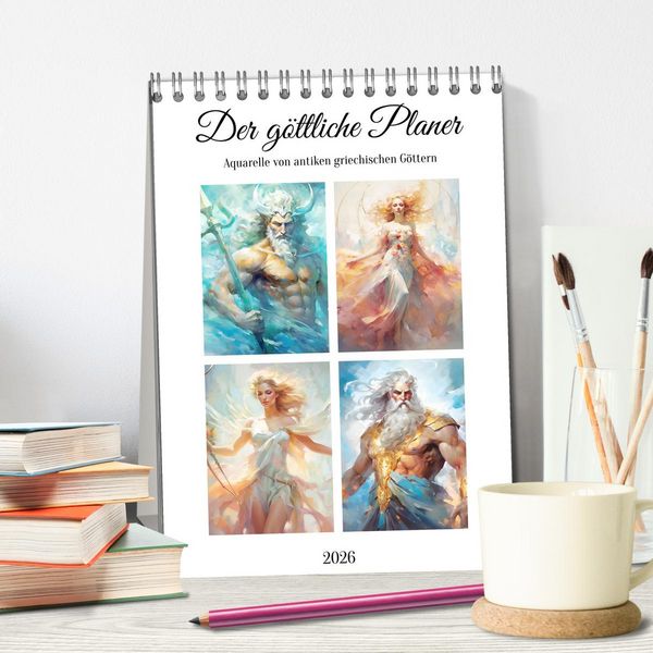 Produktbild: Der g&ouml;ttliche Planer. Aquarelle von antiken griechischen G&ouml;ttern (Tischkalender 2026 DIN A5 hoch), CALVENDO Monatskalender