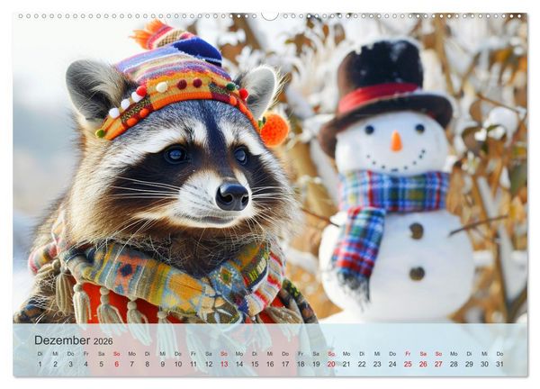 Produktbild: Niedlicher Waschb&auml;ren-Style. Modisch, elegant und blumig (Wandkalender 2026 DIN A2 quer), CALVENDO Monatskalender