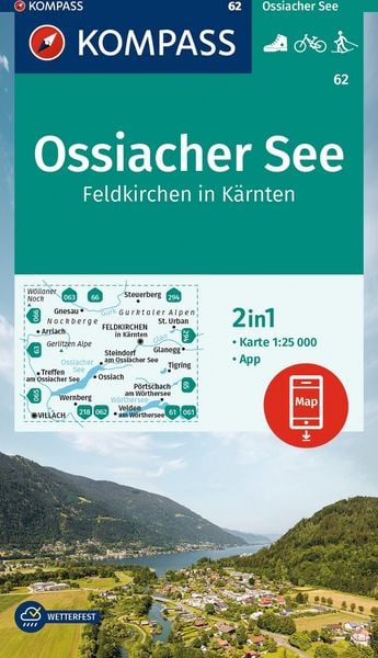 Produktbild: KOMPASS Wanderkarte 62 Ossiacher See, Feldkirchen in K&auml;rnten 1:25.000