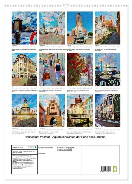 Produktbild: Hansestadt Wismar - Aquarellansichten der Perle des Nordens (Wandkalender 2026 DIN A2 hoch), CALVENDO Monatskalender