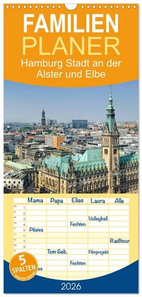 Produktbild: Familienplaner 2026 - Hamburg Stadt an der Alster und Elbe mit 5 Spalten (Wandkalender, 21 x 45 cm) CALVENDO