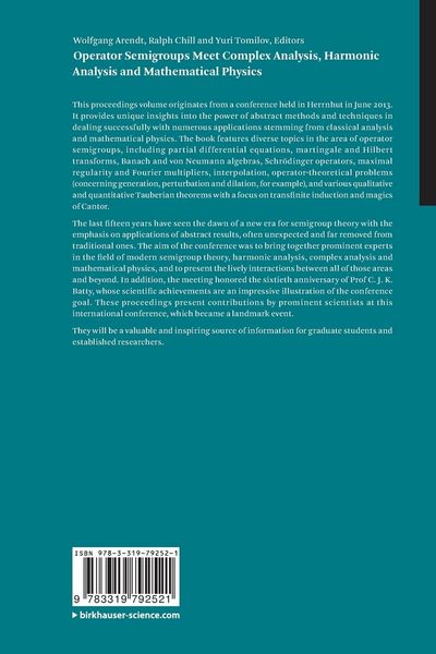 Produktbild: Operator Semigroups Meet Complex Analysis, Harmonic Analysis and Mathematical Physics