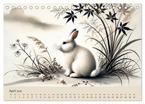 Produktbild: Chinesische Tierkreiszeichen - Kunstvolle KI-Tuschemalerei des Ostens (Tischkalender 2026 DIN A5 quer), CALVENDO Monatskalender