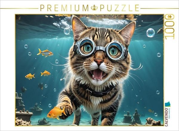 Produktbild: CALVENDO Puzzle Hungriger Stubentiger auf der Jagd nach Fischen | 1000 Teile Lege-Gr&ouml;&szlig;e 64x48cm Foto-Puzzle f&uuml;r gl&uuml;ckliche Stunden