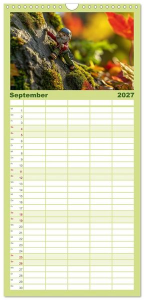 Produktbild: Familienplaner 2027 - Sportliche Gartenzwerge mit 5 Spalten (Wandkalender, 21 x 45 cm) CALVENDO