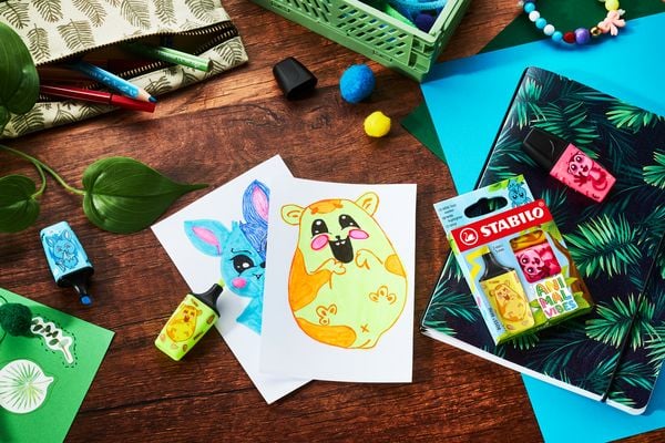 Produktbild: STABILO Textmarker BOSS MINI Animal Vibes, 3er Set - pink, gelb, blau