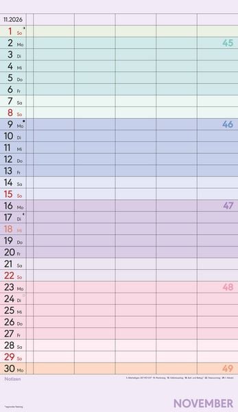 Produktbild: Superplaner Farbenfroh 2026 - 5 Spalten - Familienkalender 26x45 cm - Offset-Papier - mit Ferienterminen - Wandkalender - Wandplaner