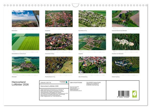 Produktbild: Harzvorland Luftbilder 2026 (Wandkalender 2026 DIN A3 quer), CALVENDO Monatskalender