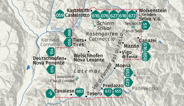 Produktbild: KOMPASS Wanderkarte 651 Schlern, Rosengarten, Latemar, Lavaz&eacute;joch / Sciliar, Catinaccio, Latemar, P.so di Lavaz&eacute; 1:25.000