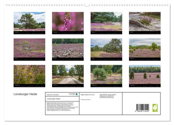 Produktbild: L&uuml;neburger Heide (hochwertiger Premium Wandkalender 2026 DIN A2 quer), Kunstdruck in Hochglanz