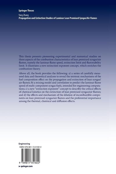 Produktbild: Propagation and Extinction Studies of Laminar Lean Premixed Syngas/Air Flames