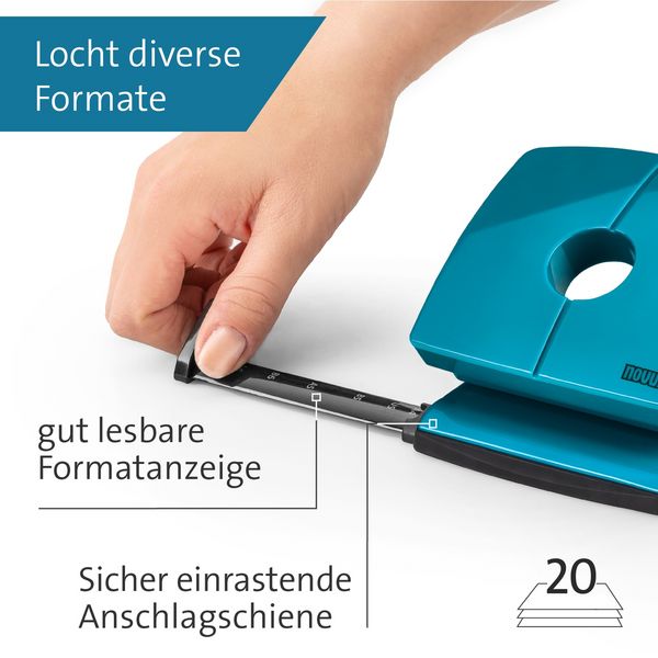 Produktbild: Novus Office 025-0654 B&uuml;rolocher B 220 COLOR ID 2.0 Petrol 20 Bl. (80 g/m&sup2;)