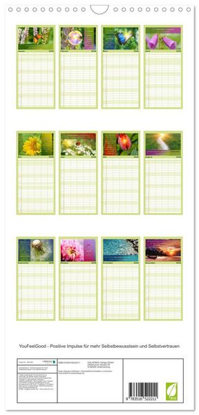 Produktbild: Familienplaner 2026 - YouFeelGood - Positive Impulse f&uuml;r mehr Selbstbewusstsein und Selbstvertrauen mit 5 Spalten (Wandkalender, 21 x 45 cm) CALVENDO