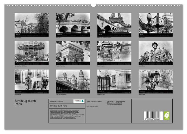 Produktbild: Streifzug durch Paris (hochwertiger Premium Wandkalender 2026 DIN A2 quer), Kunstdruck in Hochglanz