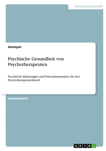 Produktbild: Psychische Gesundheit von Psychotherapeuten